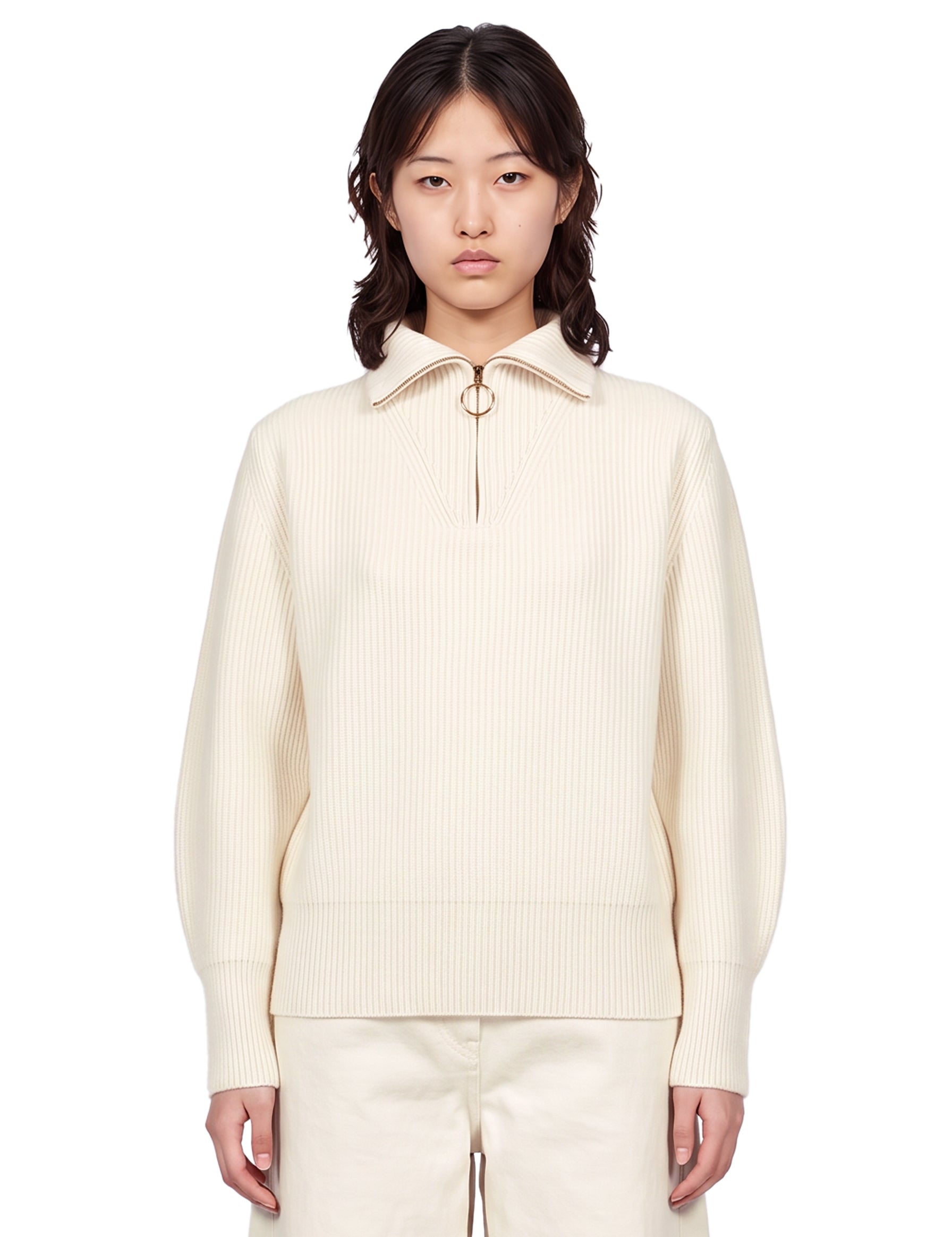 Maglia con zip in avorio 