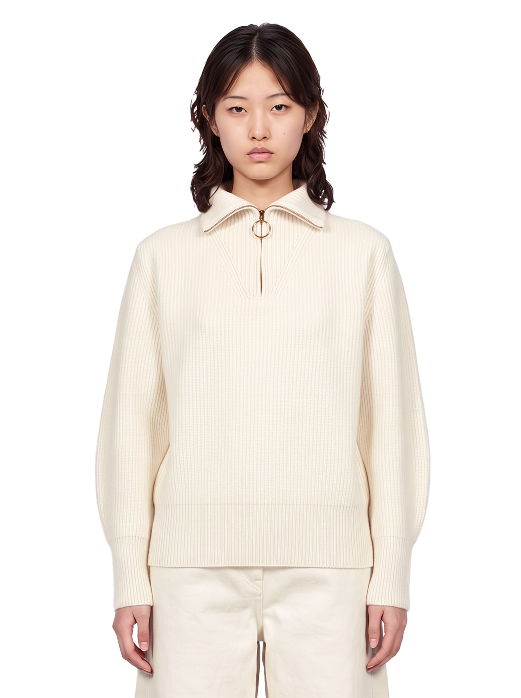 Maglia con zip in avorio 