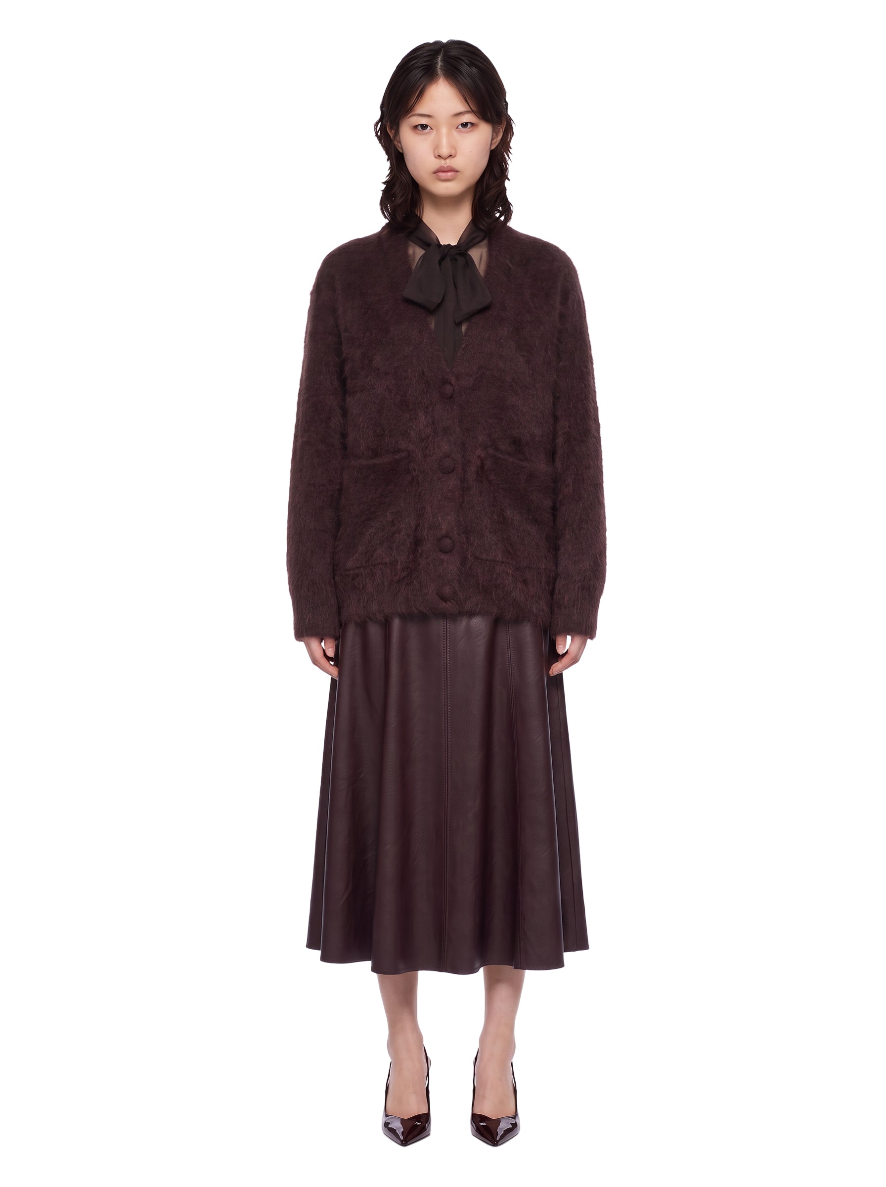Cardigan con tasche in marrone 