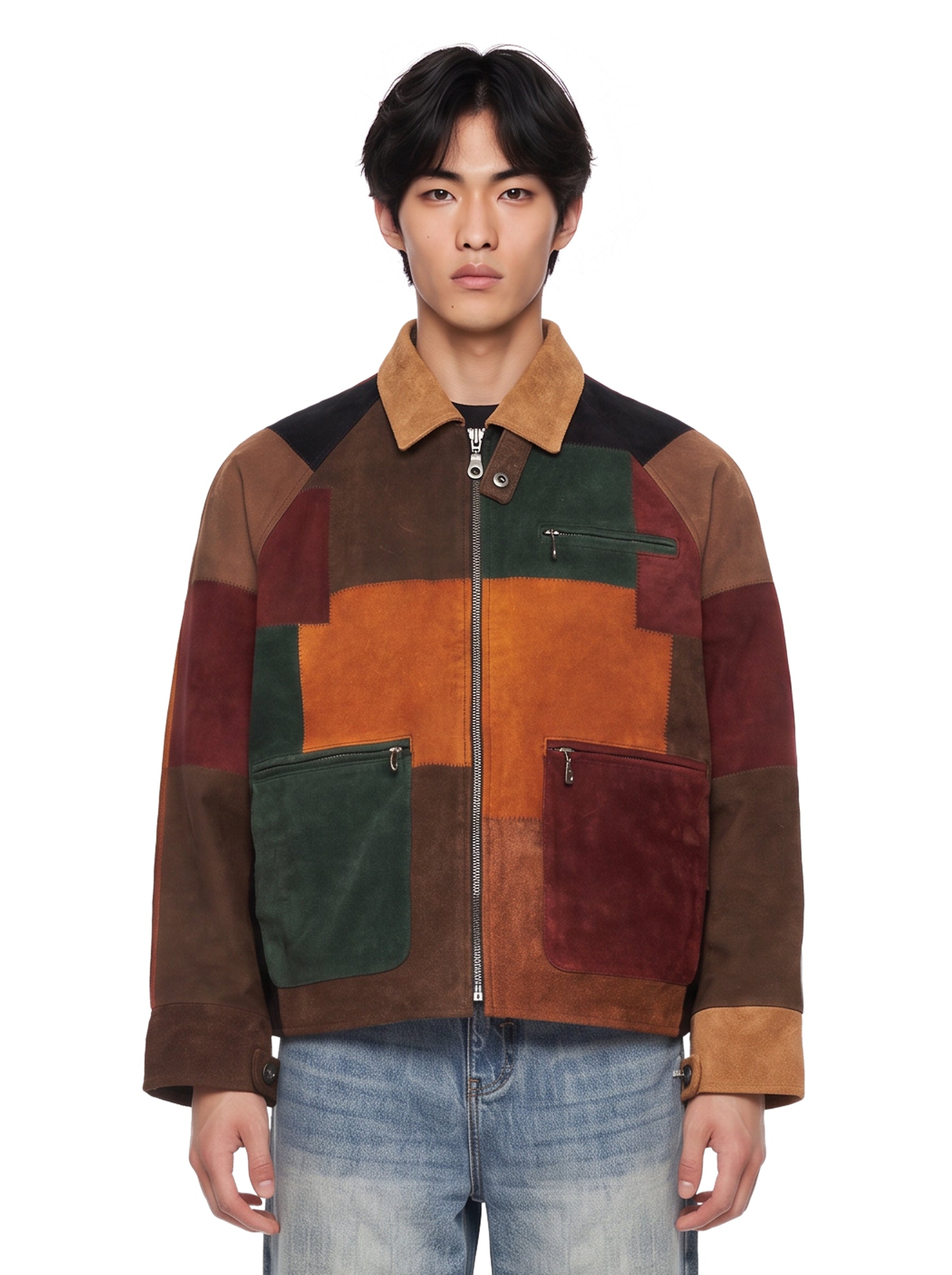 Giacca patchwork in suede multicolor 