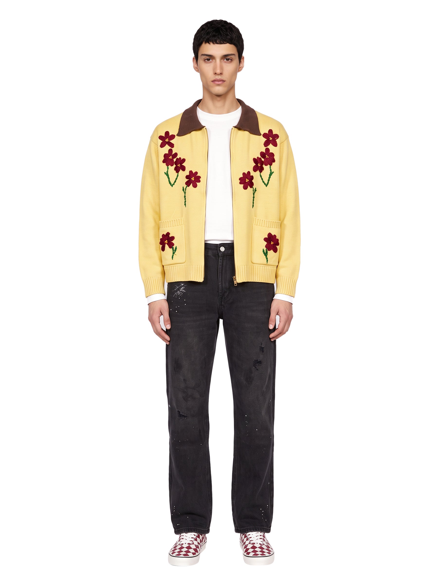 Cardigan con ricami in giallo 