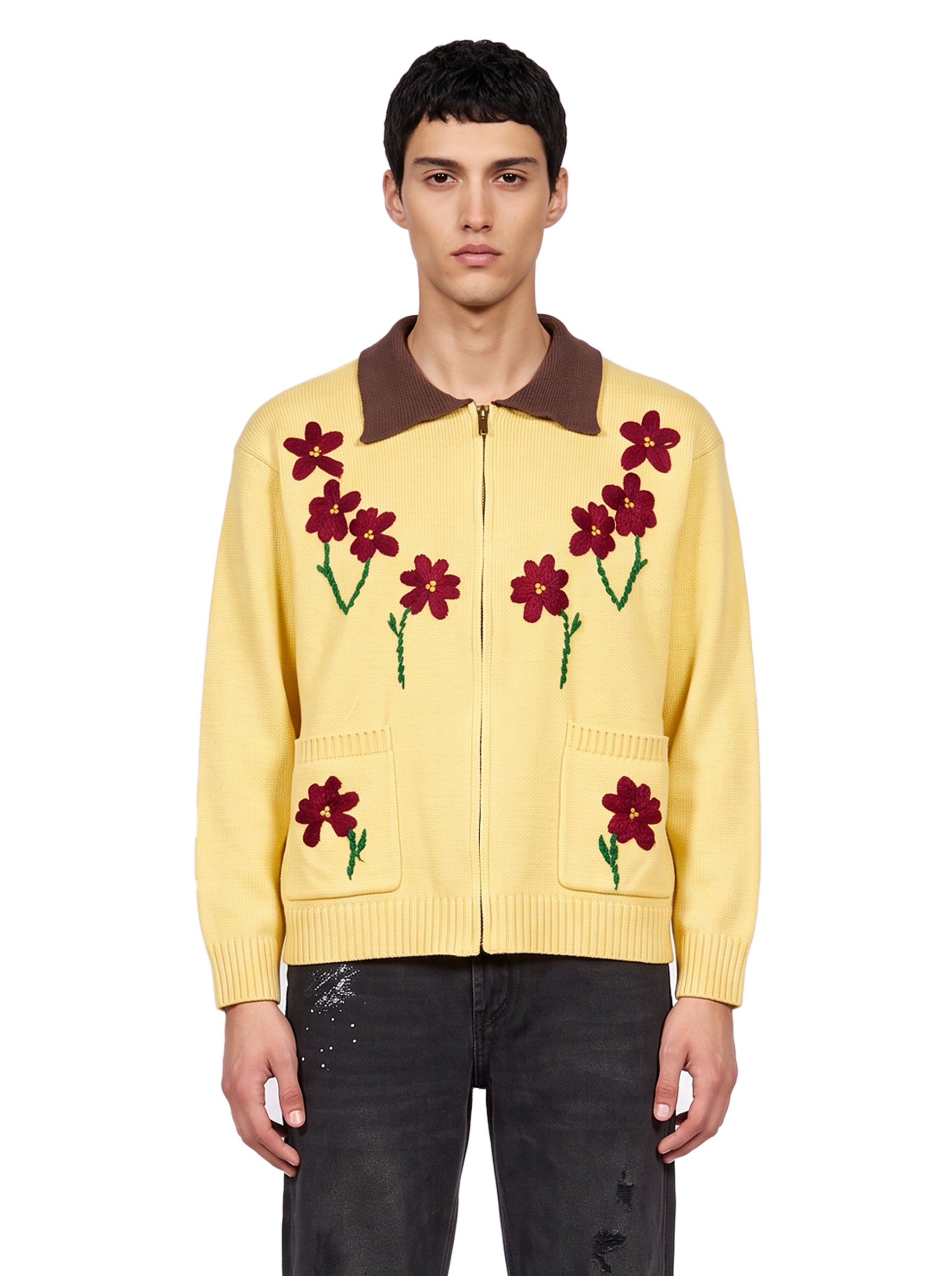 Cardigan con ricami in giallo 