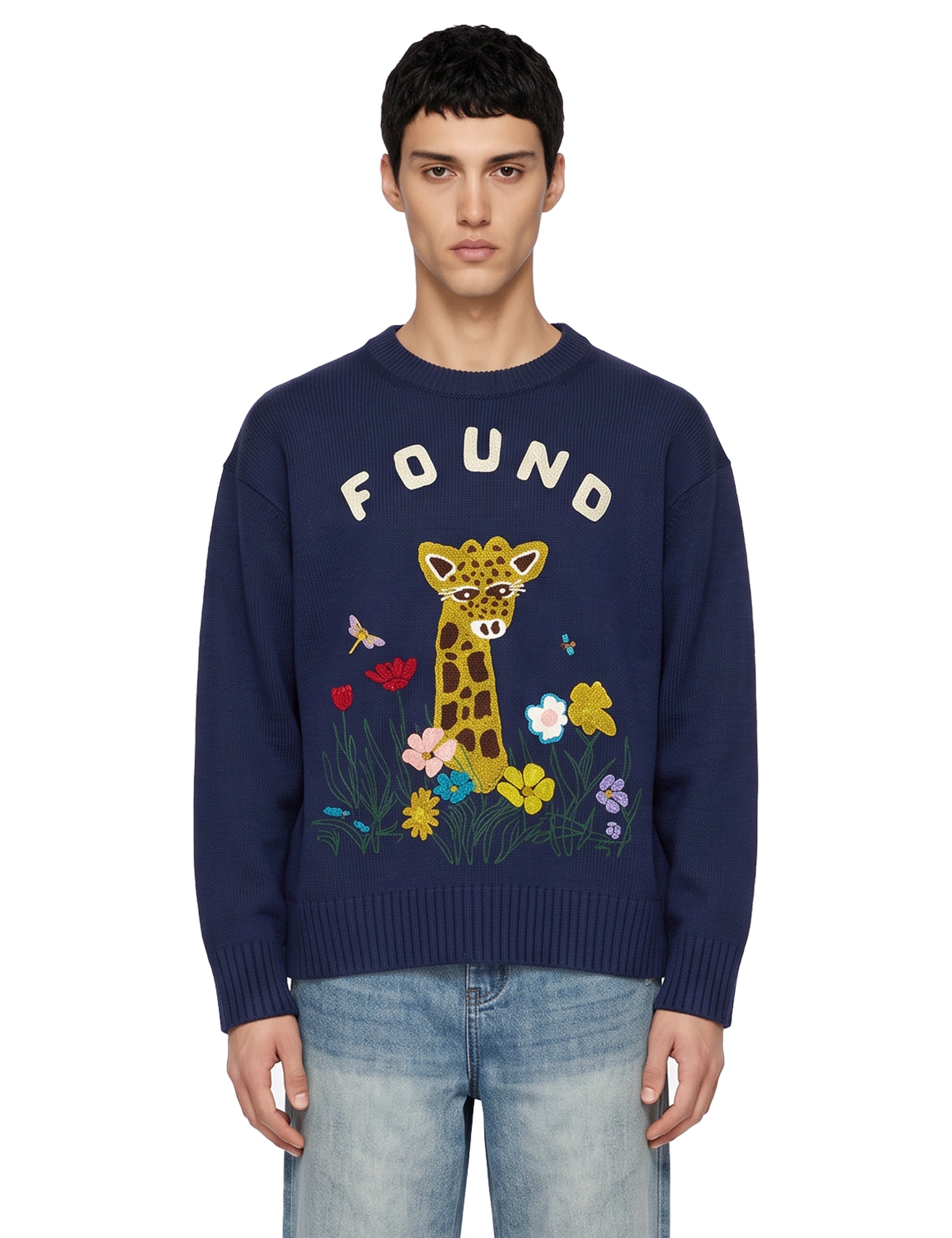 Maglione ricamato Wildlife in blu 