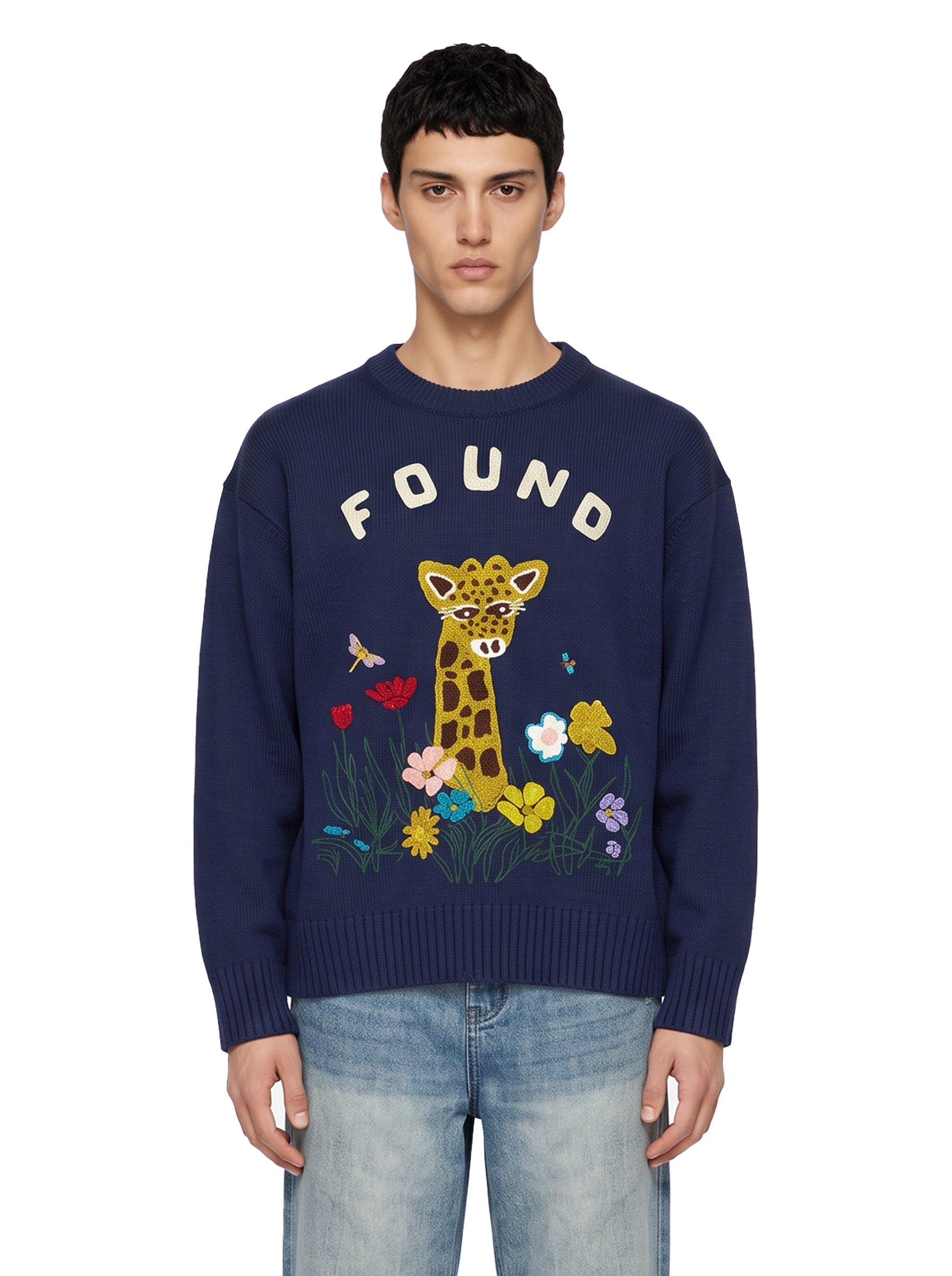 Maglione ricamato Wildlife in blu 