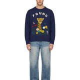 Maglione ricamato Wildlife in blu 