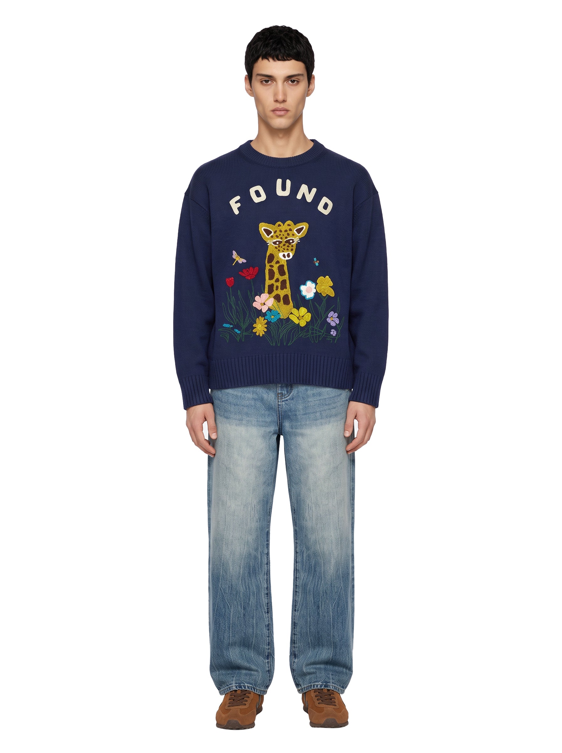 Maglione ricamato Wildlife in blu 