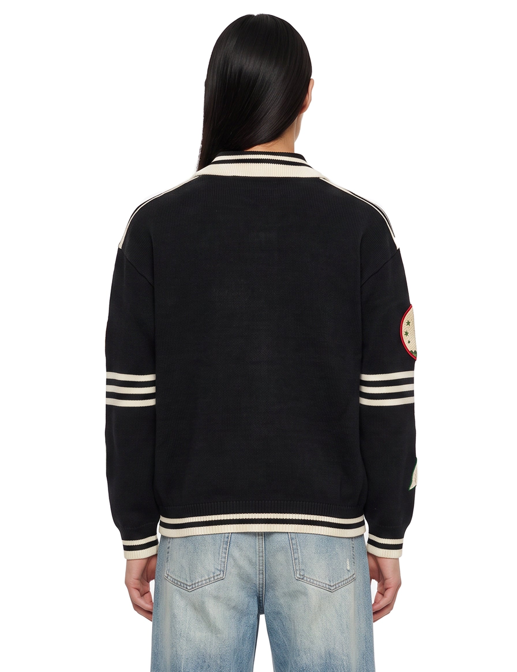 Cardigan con patch e colletto stile polo Varsity multicolore 