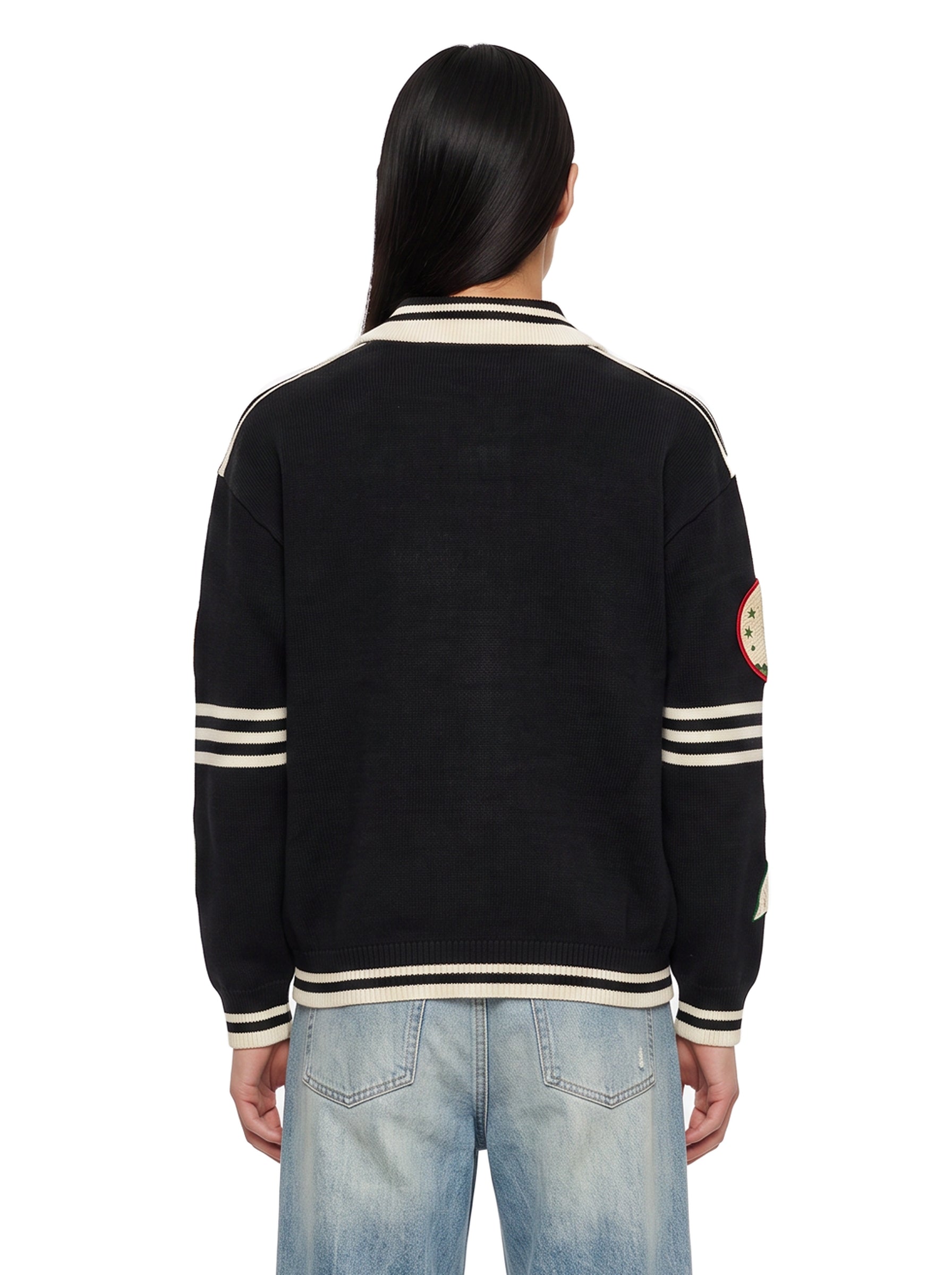 Cardigan con patch e colletto stile polo Varsity multicolore 