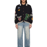 Cardigan con patch e colletto stile polo Varsity multicolore 
