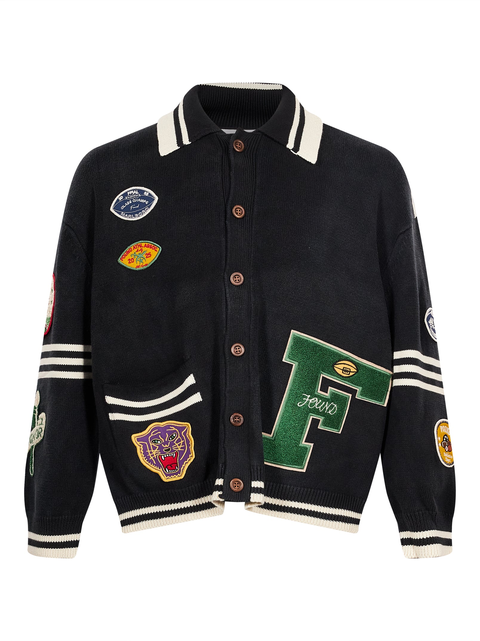 Cardigan con patch e colletto stile polo Varsity multicolore 