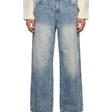 Jeans a gamba ampia in celeste 