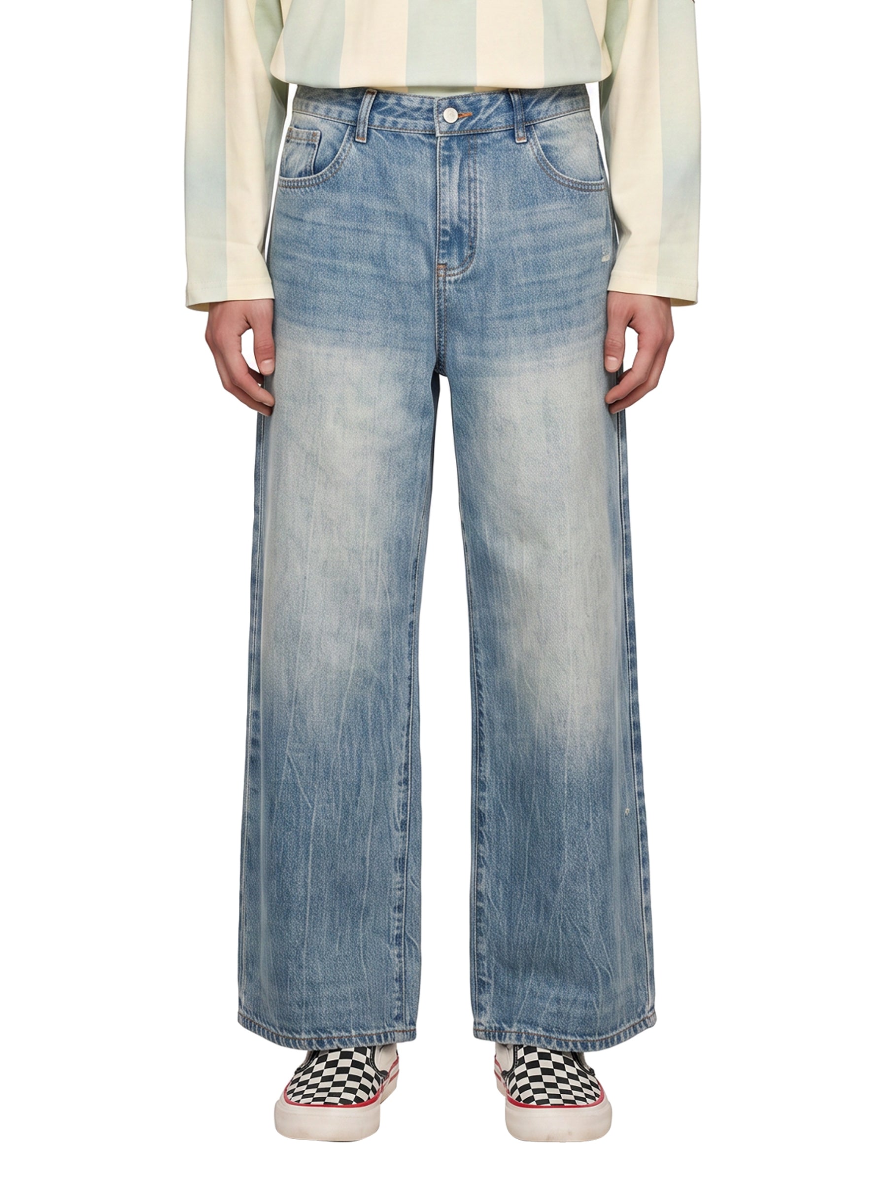 Jeans a gamba ampia in celeste 
