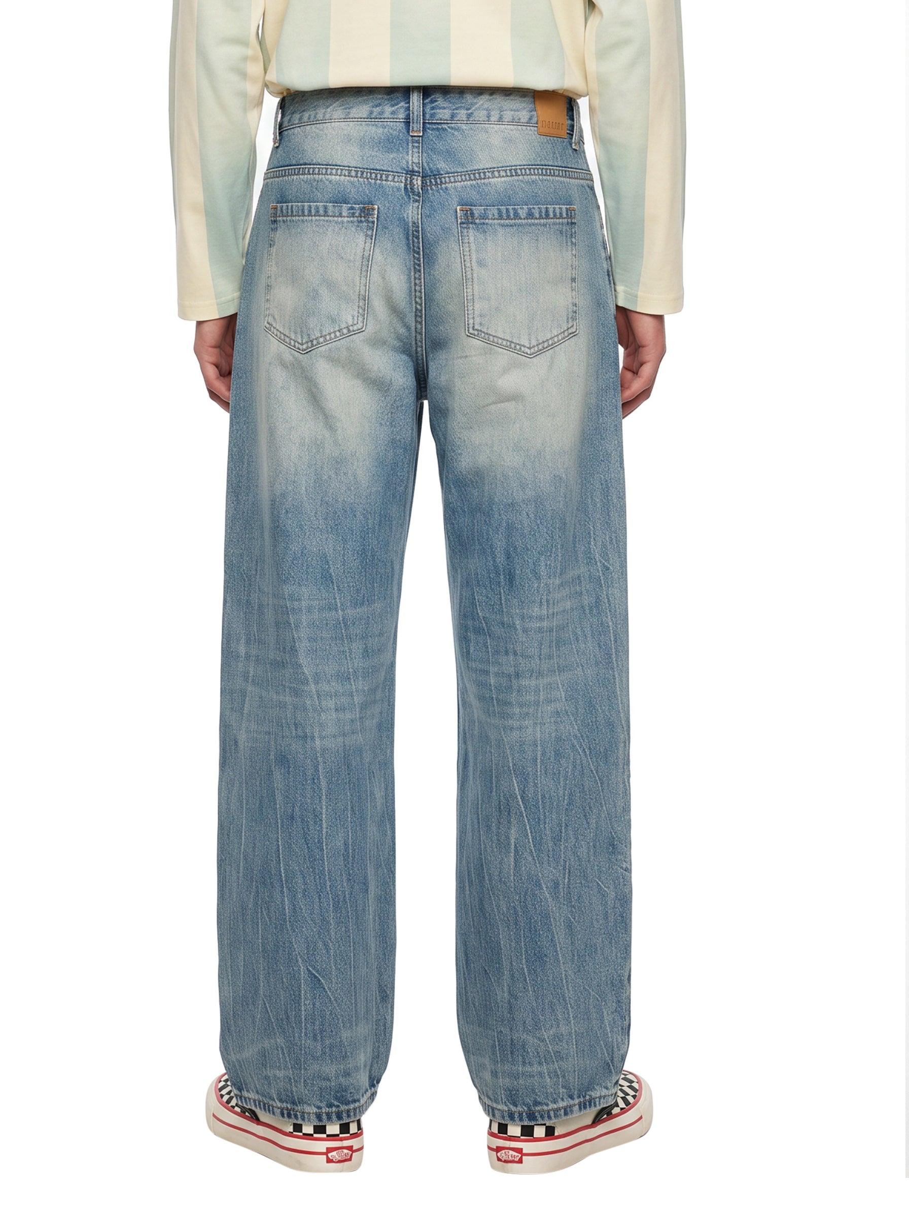 Jeans a gamba ampia in celeste 