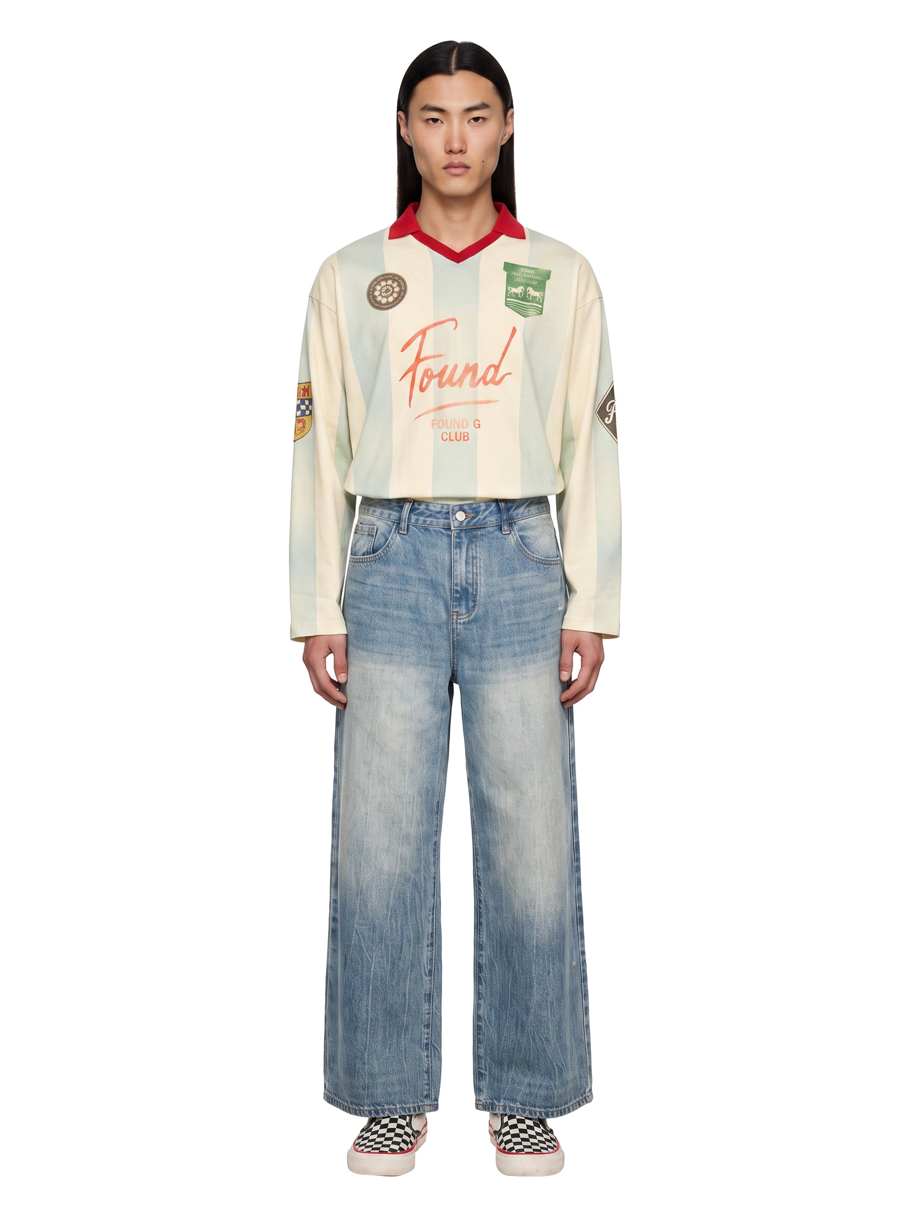 Jeans a gamba ampia in celeste 