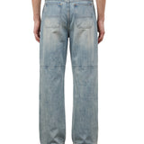 Jeans a gamba dritta con disegni hand art in celeste 
