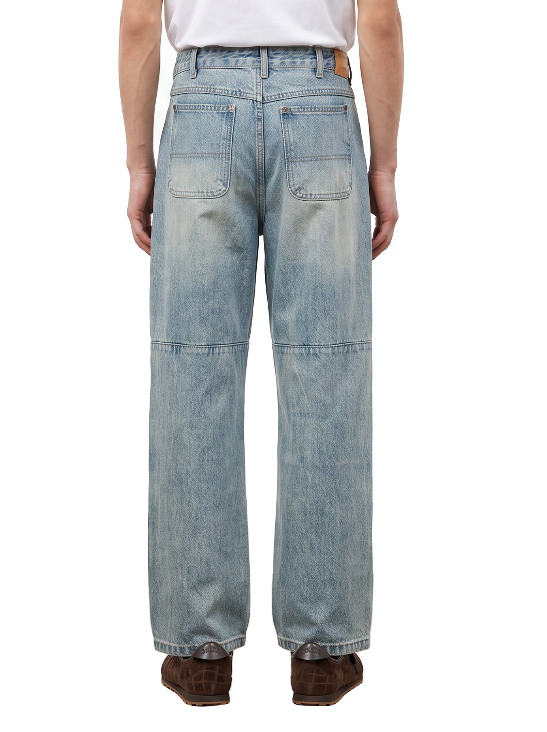 Jeans a gamba dritta con disegni hand art in celeste 