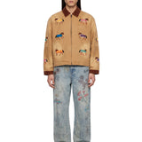 Jeans a gamba dritta con disegni hand art in celeste 