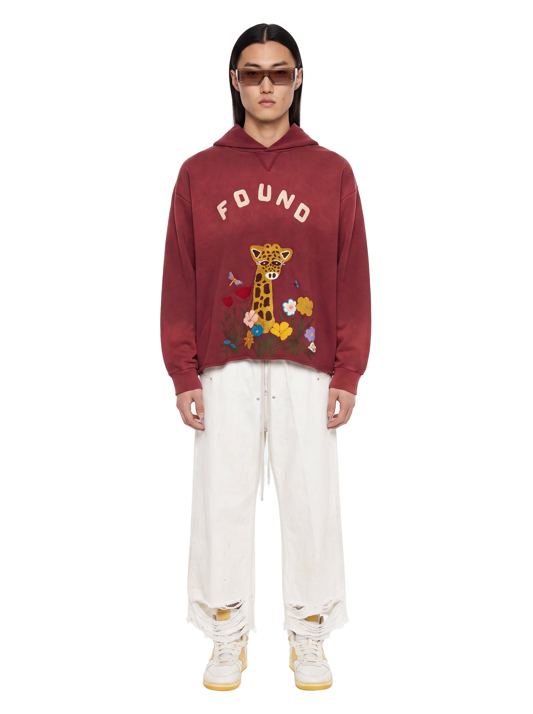Felpa con taglio grezzo e ricamo in ciniglia in rosso Found - unisex 