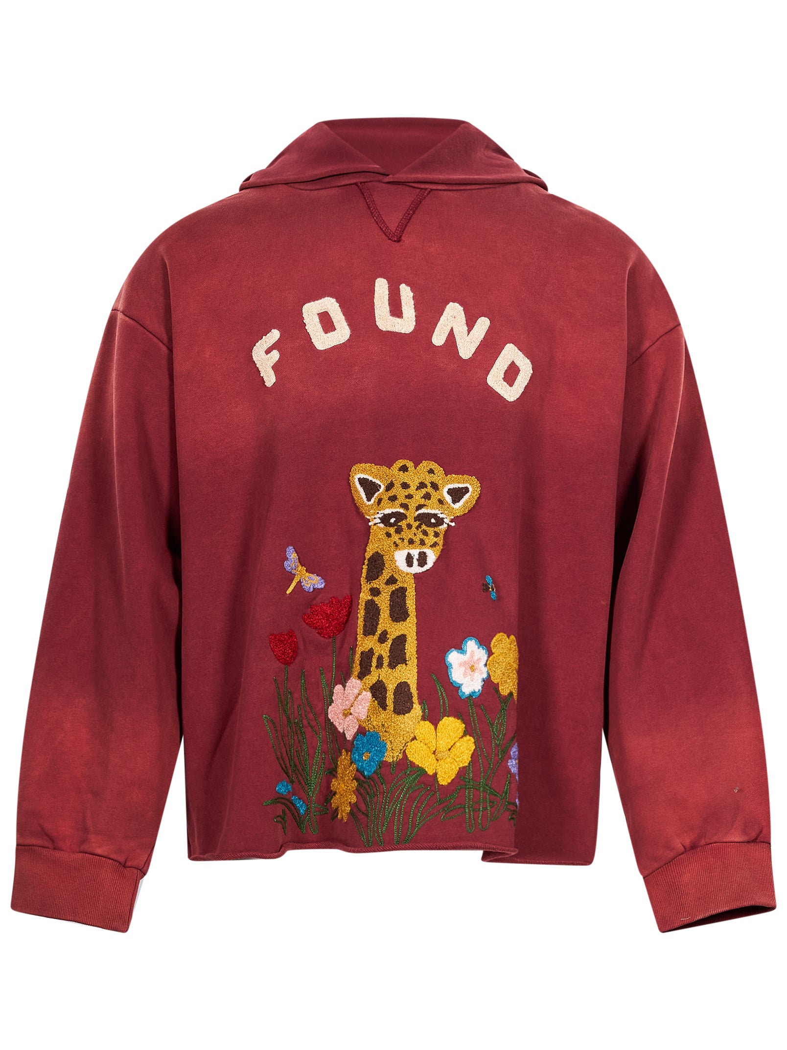 Felpa con taglio grezzo e ricamo in ciniglia in rosso Found - unisex 