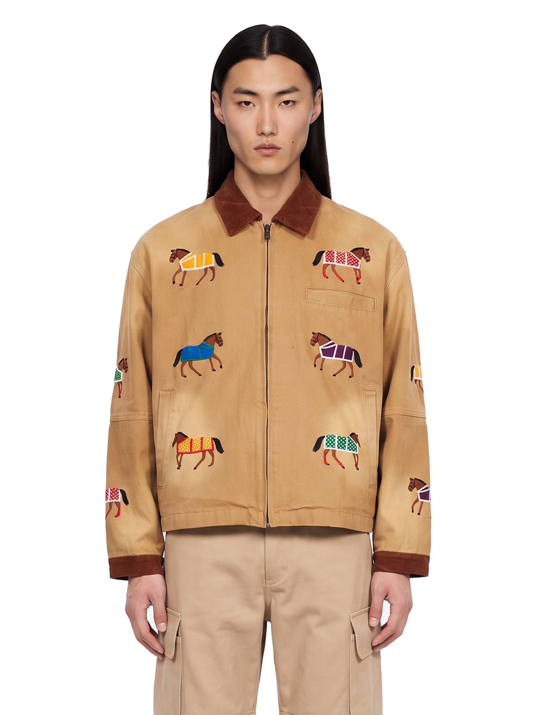 Giacca con ricami lariat horse in beige 
