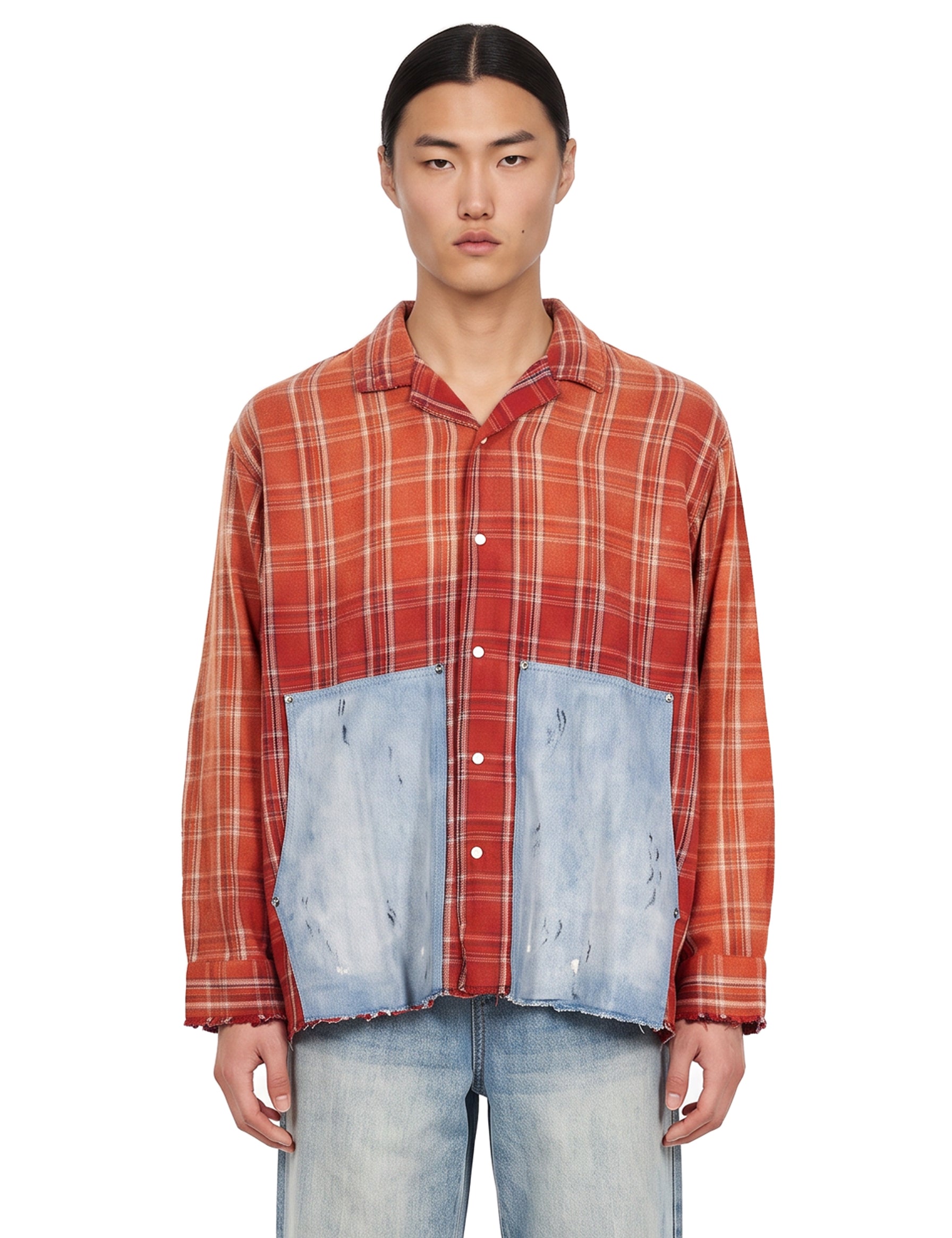Camicia a quadri con dettagli in denim multicolore 