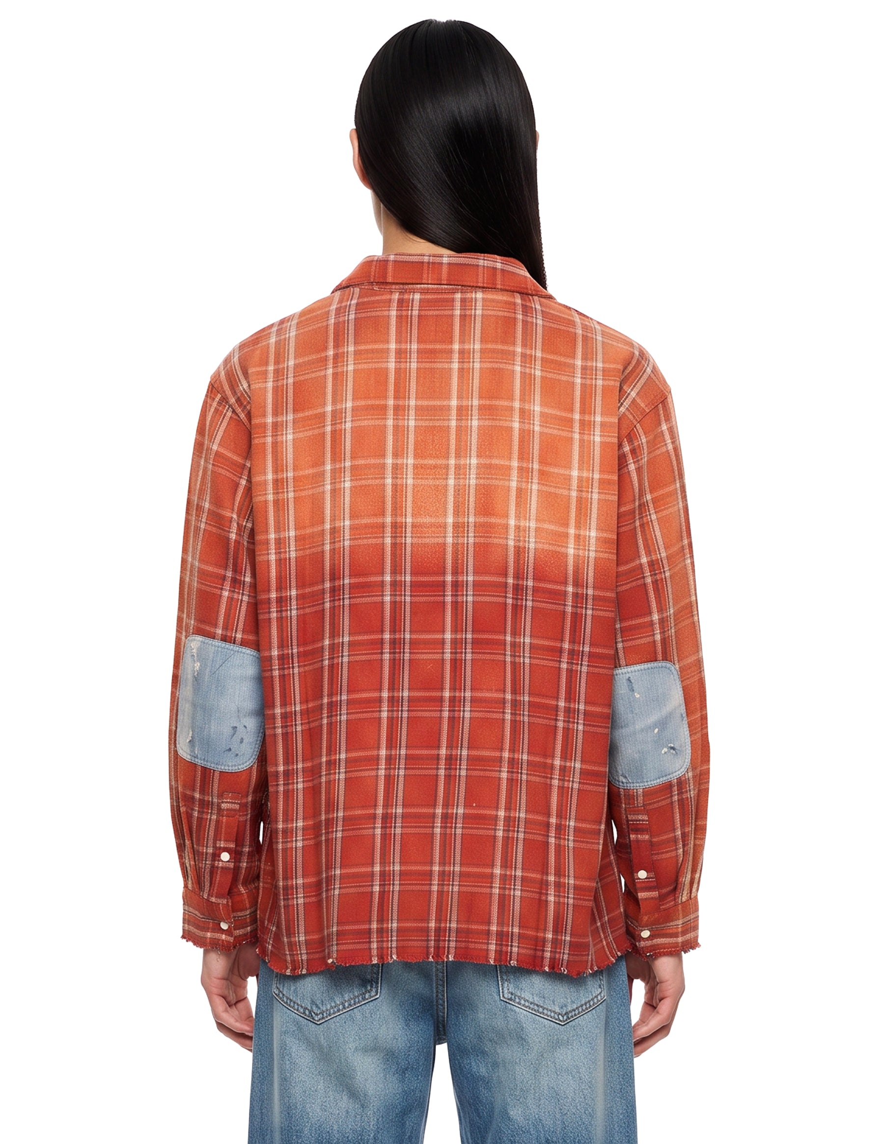 Camicia a quadri con dettagli in denim multicolore 