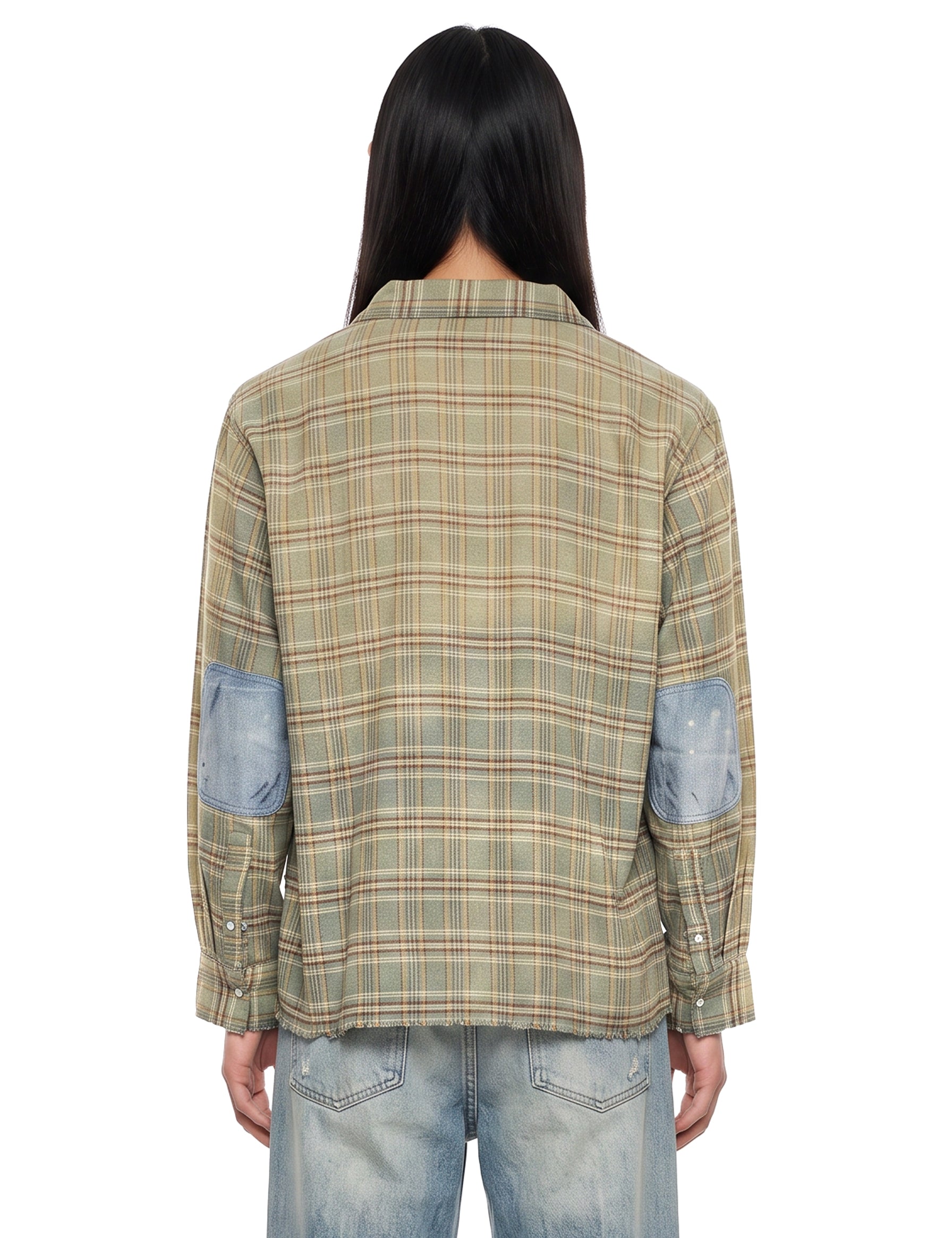 Camicia a quadri con dettagli in denim multicolore 
