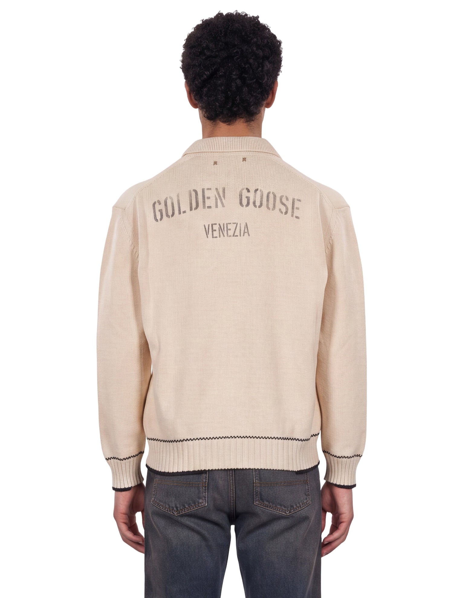 Maglione con colletto stile polo in beige 