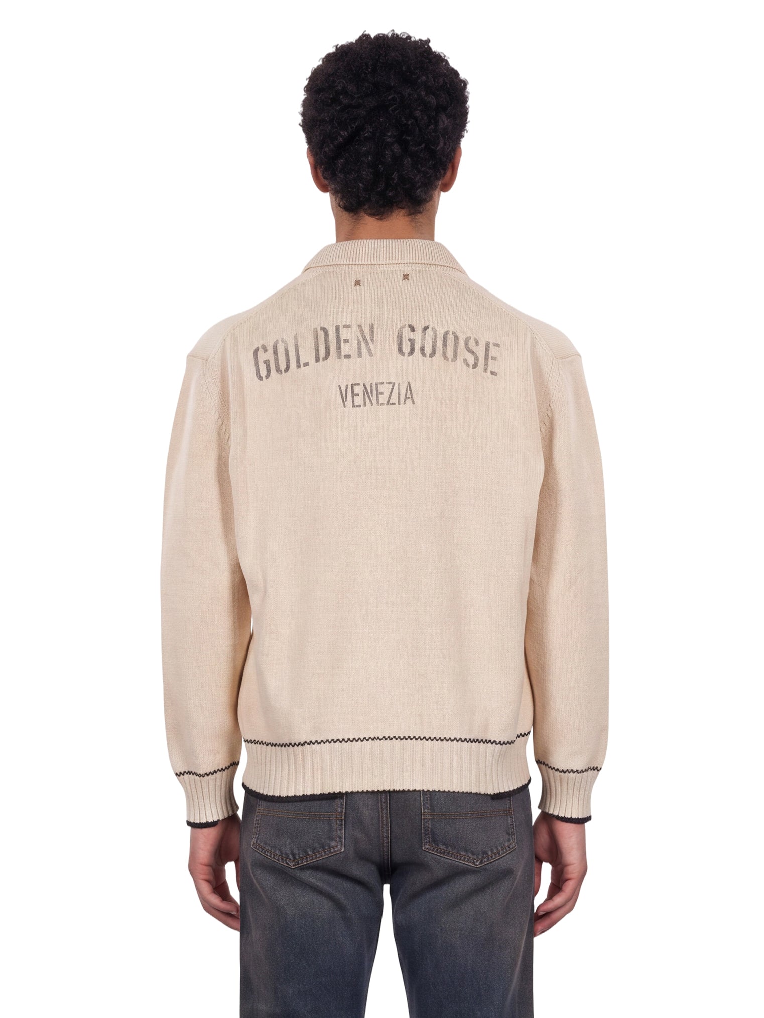 Maglione con colletto stile polo in beige 