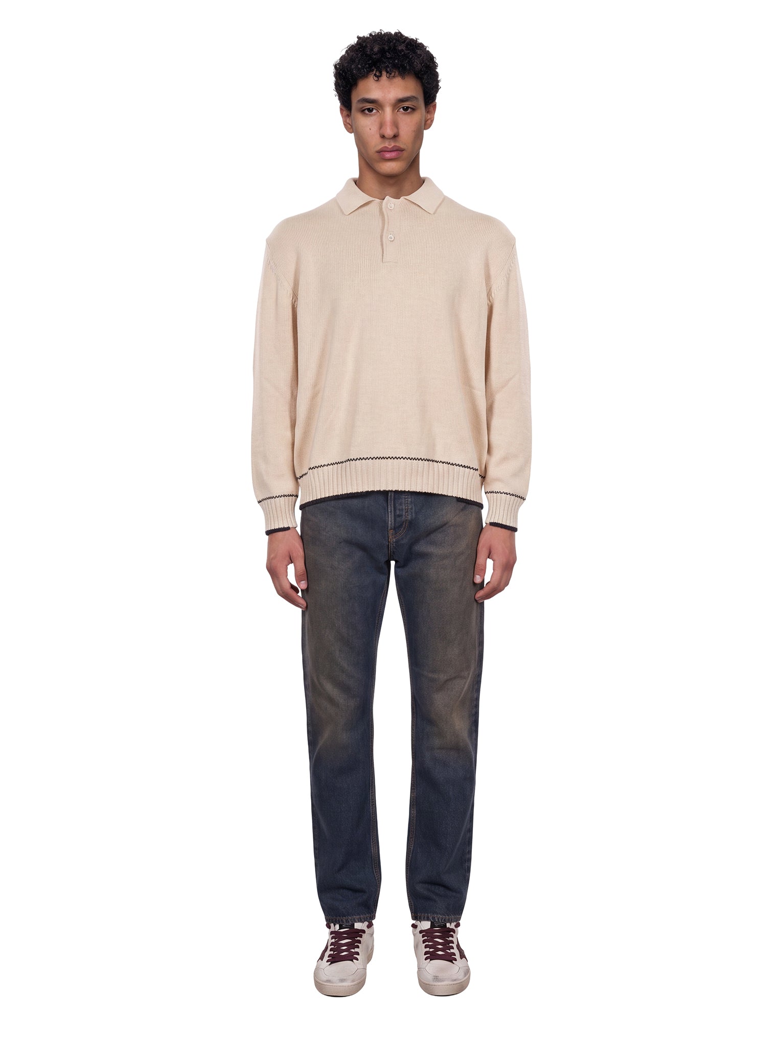 Maglione con colletto stile polo in beige 