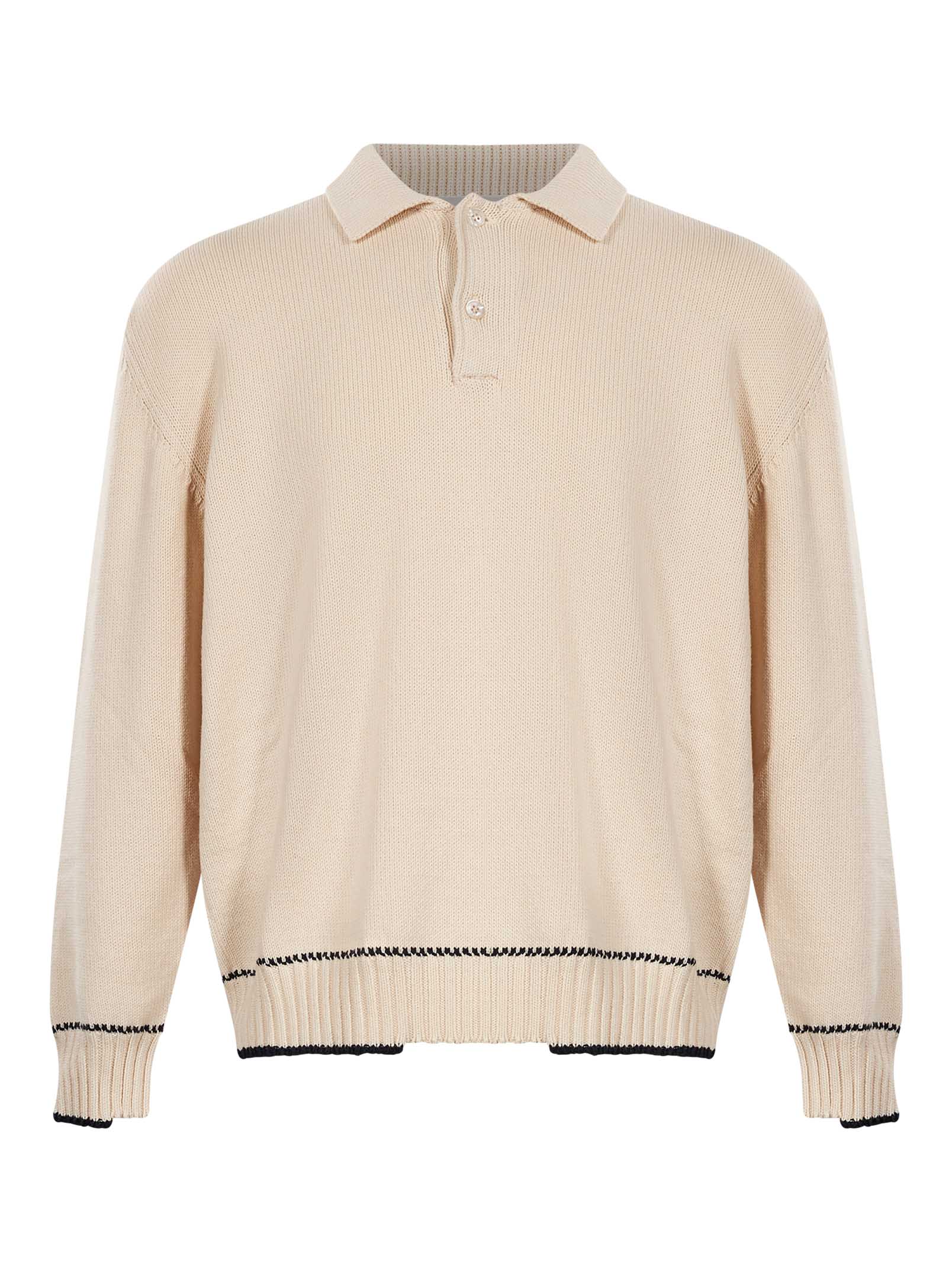 Maglione con colletto stile polo in beige 