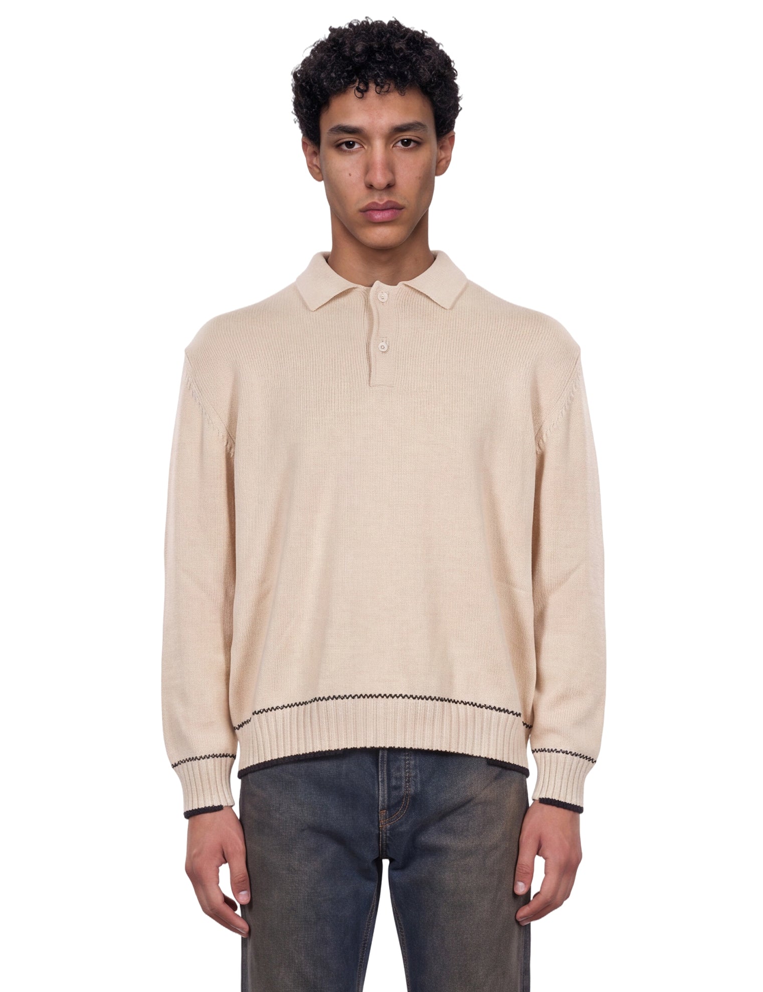 Maglione con colletto stile polo in beige 