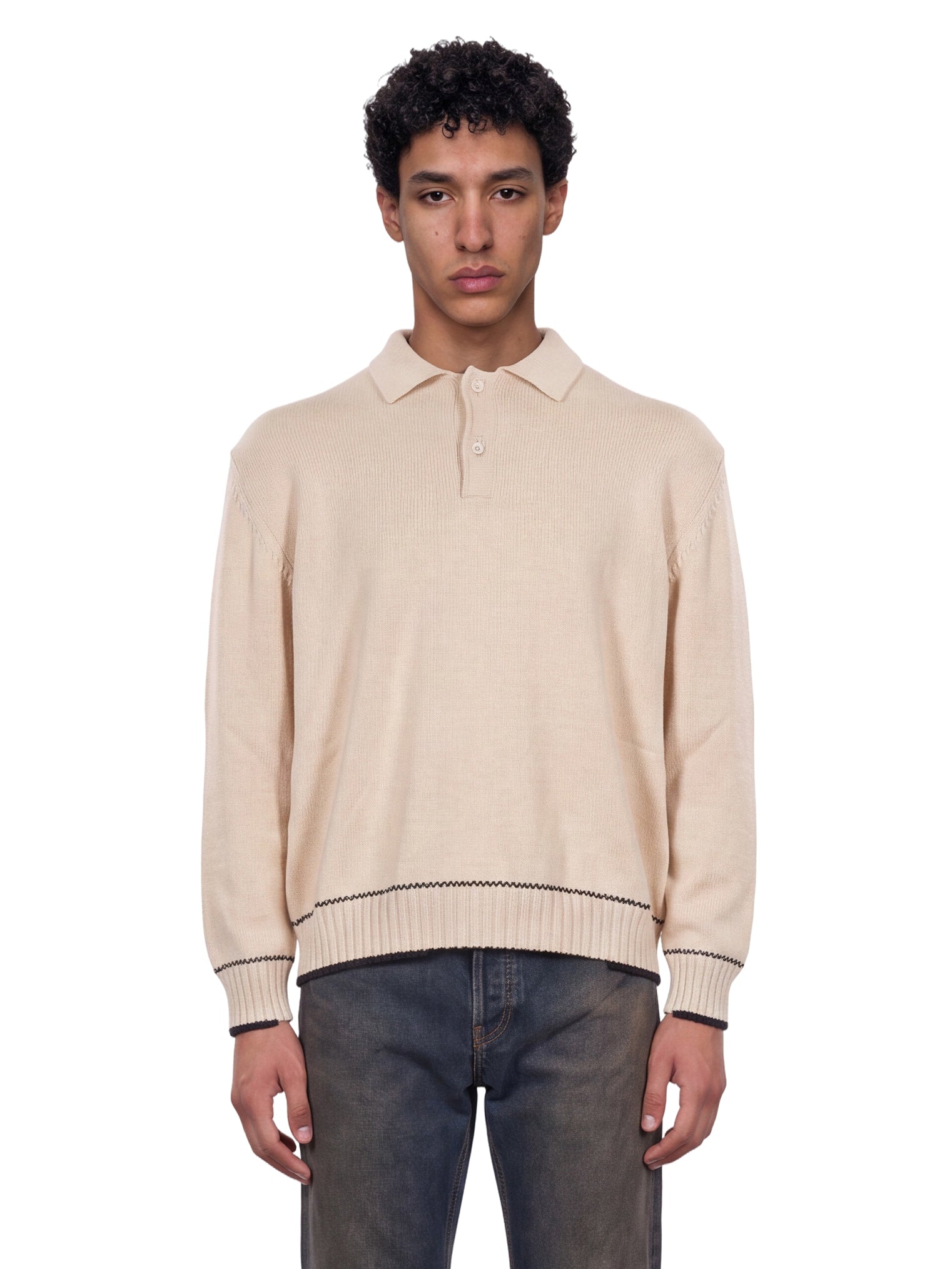 Maglione con colletto stile polo in beige 