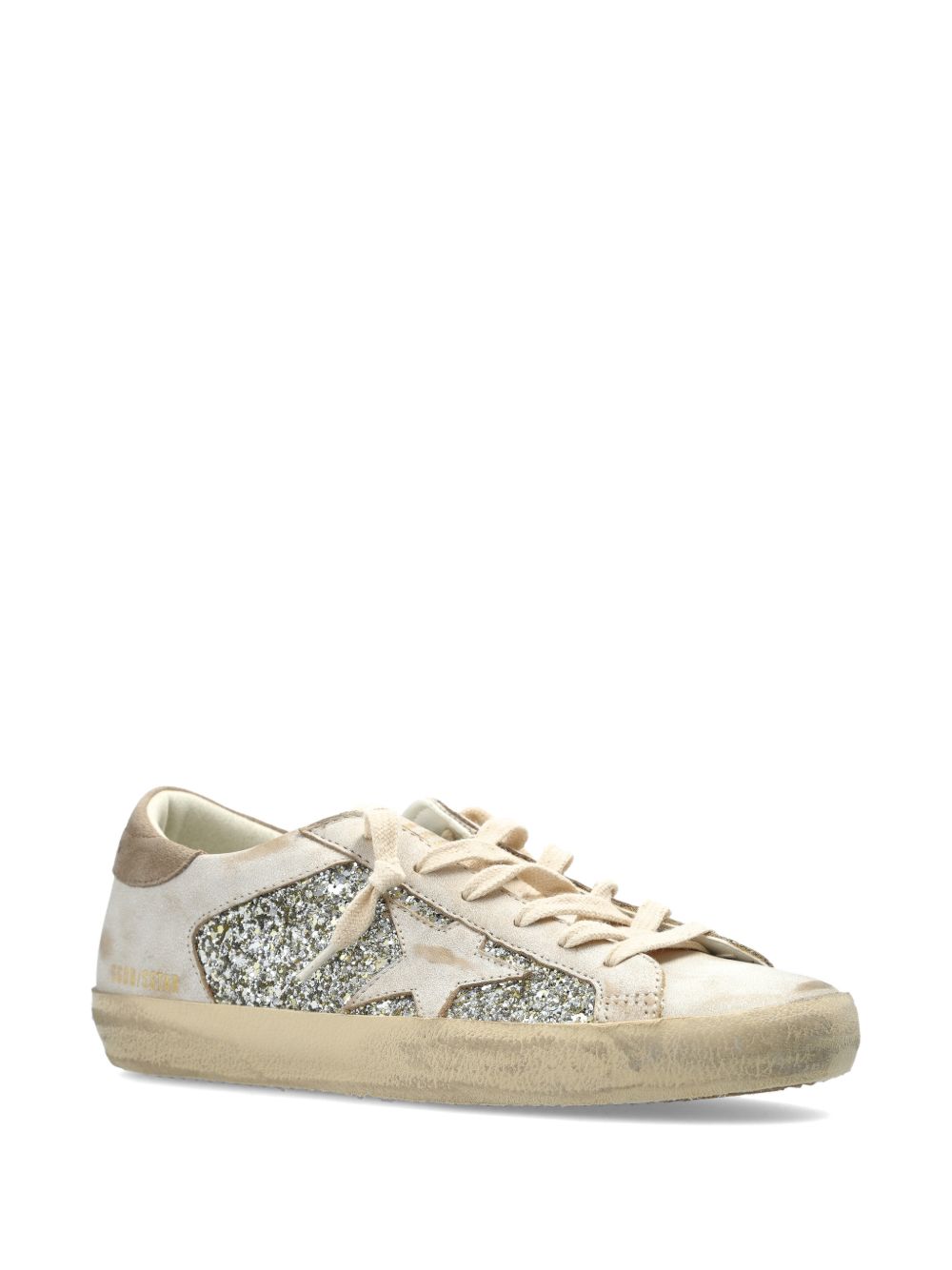 Sneakers super star glitter in avorio e argento golden goose - donna 