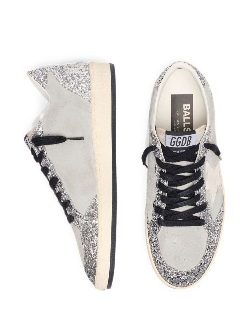 Sneakers ball star con glitter in argento 