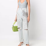 Jeans Kim con cristalli in azzurro 