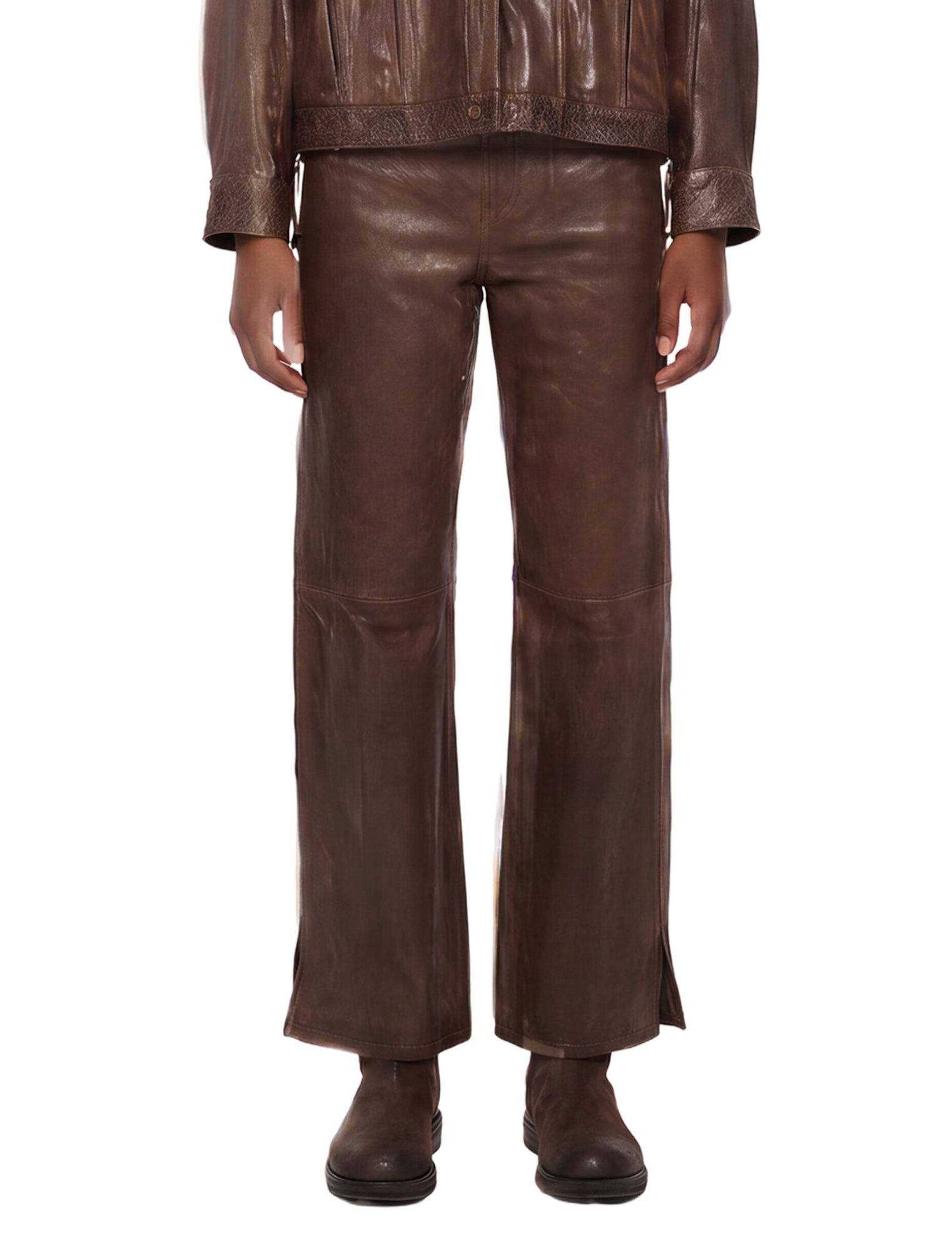 Pantaloni in pelle melany in marrone 