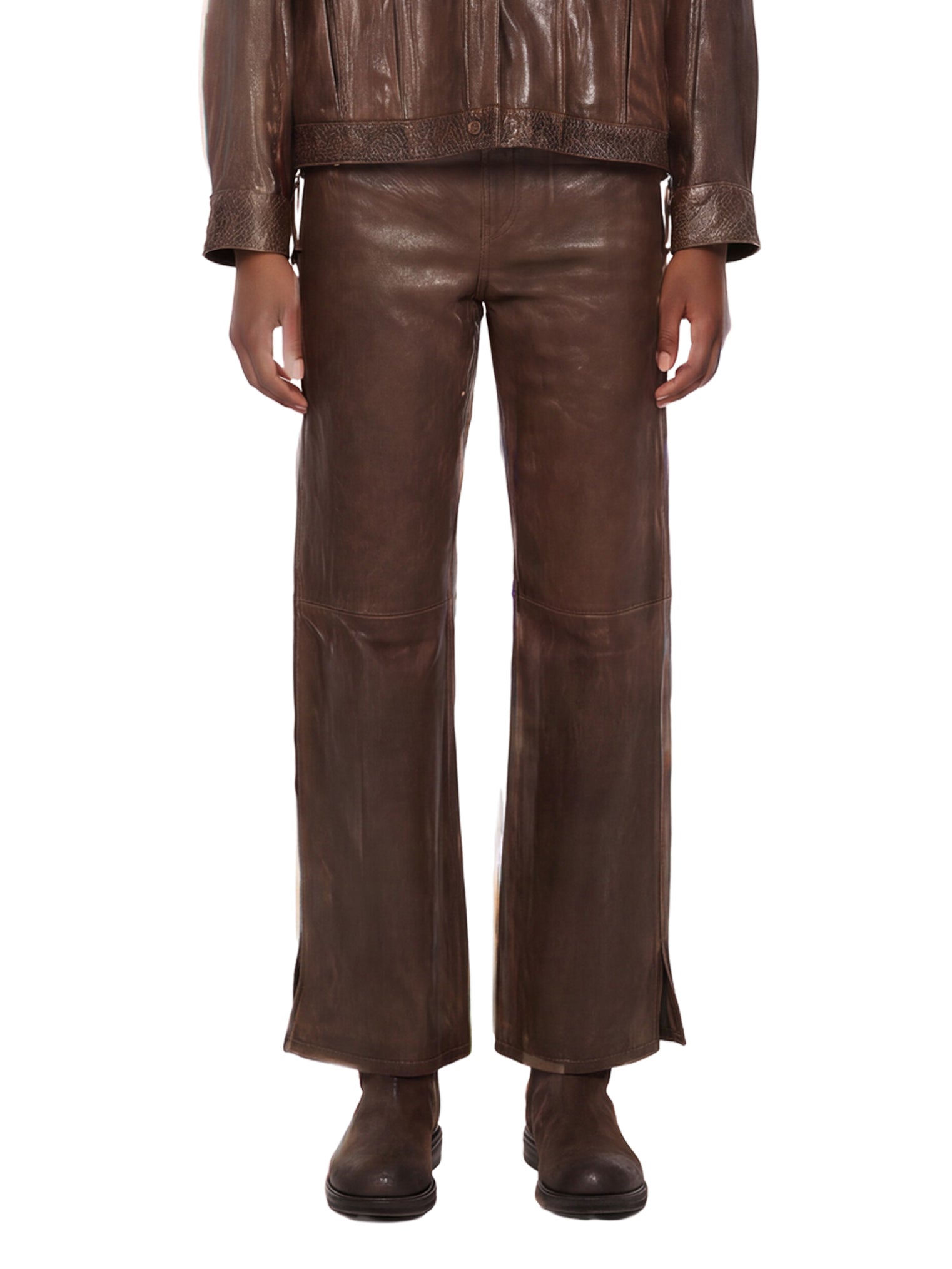 Pantaloni in pelle melany in marrone 