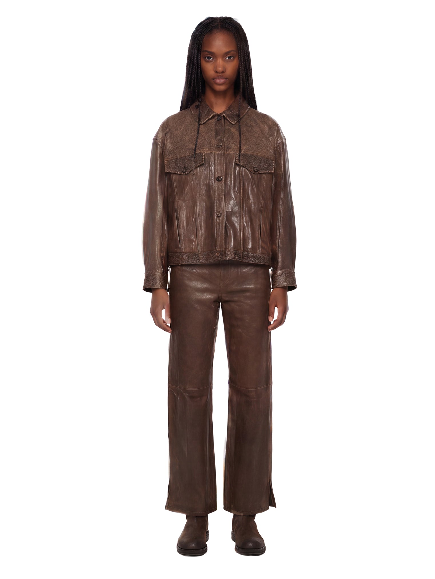Pantaloni in pelle melany in marrone 