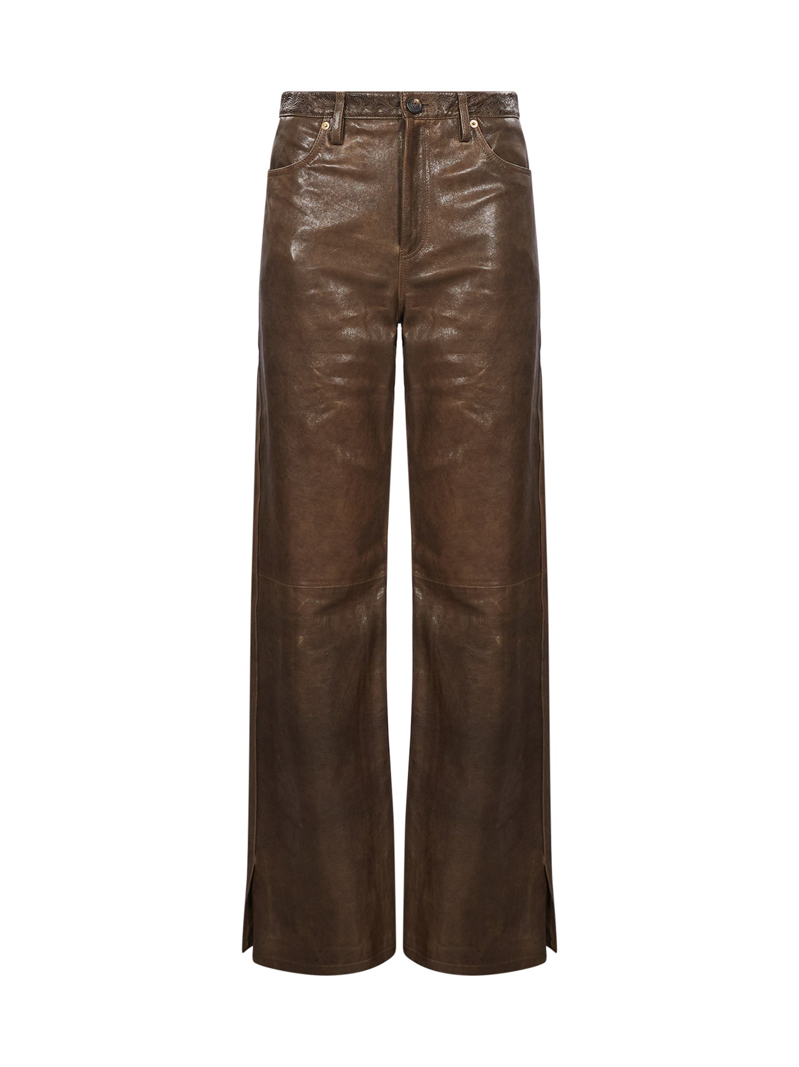 Pantaloni in pelle melany in marrone 