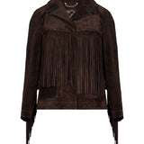 Giacca con frange scamosciata marrone 