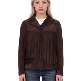 Giacca con frange scamosciata marrone 
