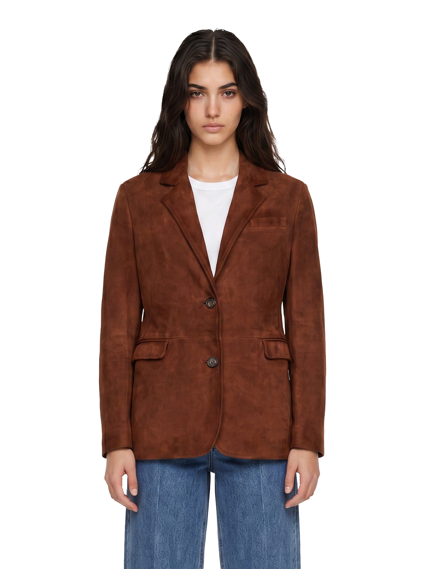 Giacca in suede monopetto Robyn in marrone 