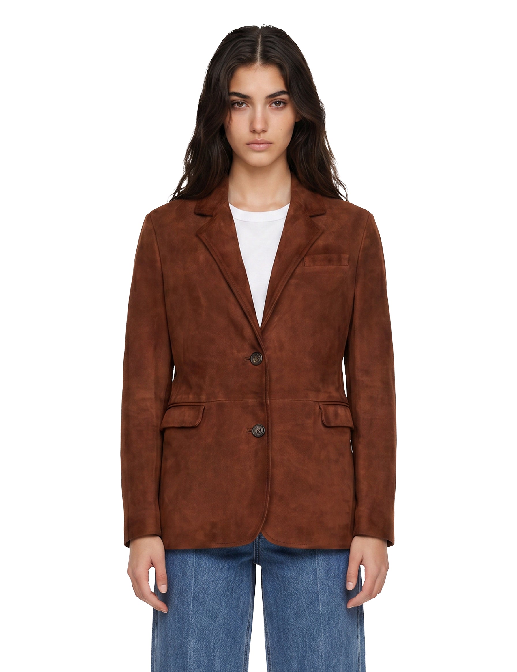 Giacca in suede monopetto Robyn in marrone 