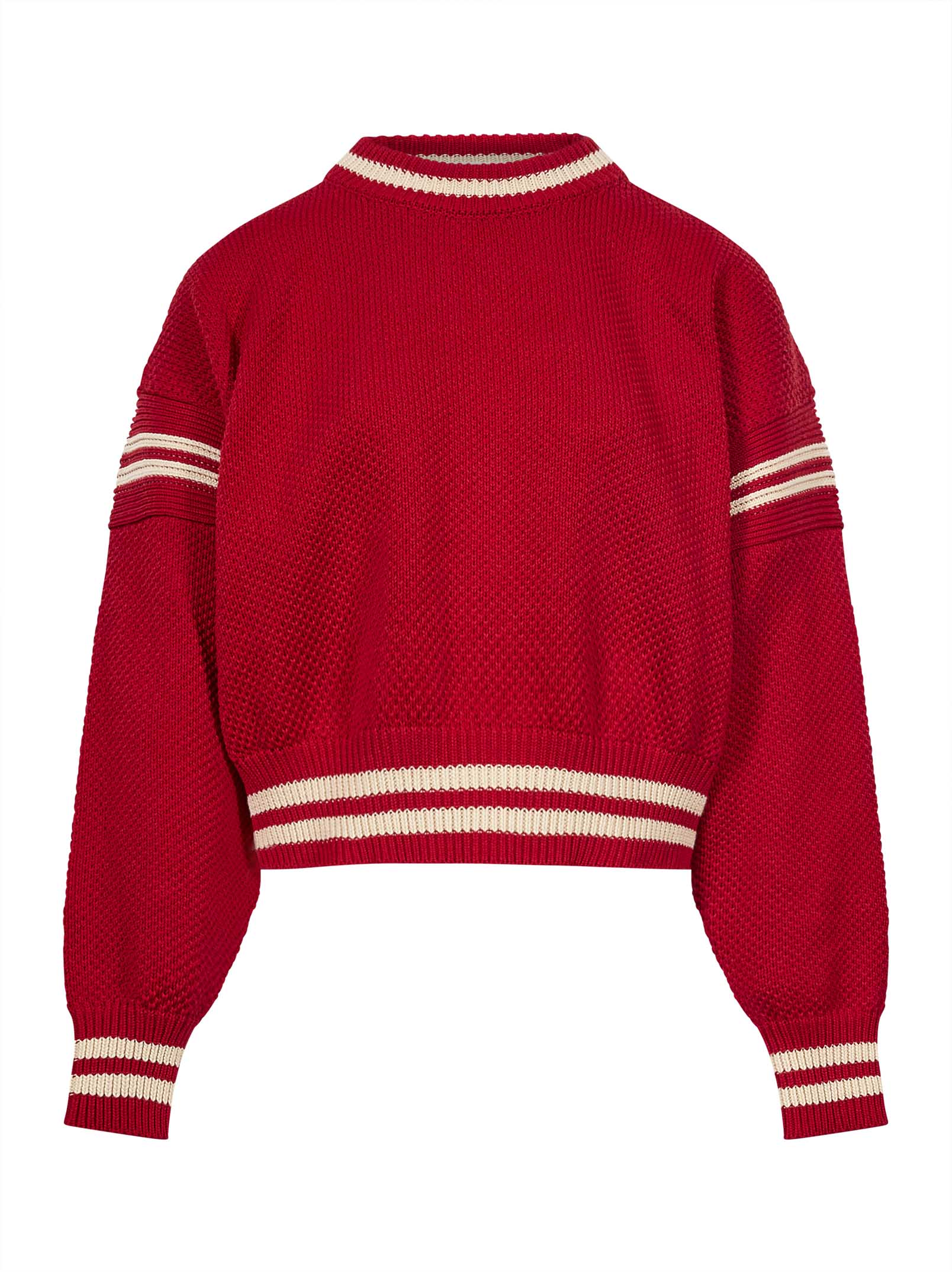 Maglione in lana con stelle ricamate in rosso 