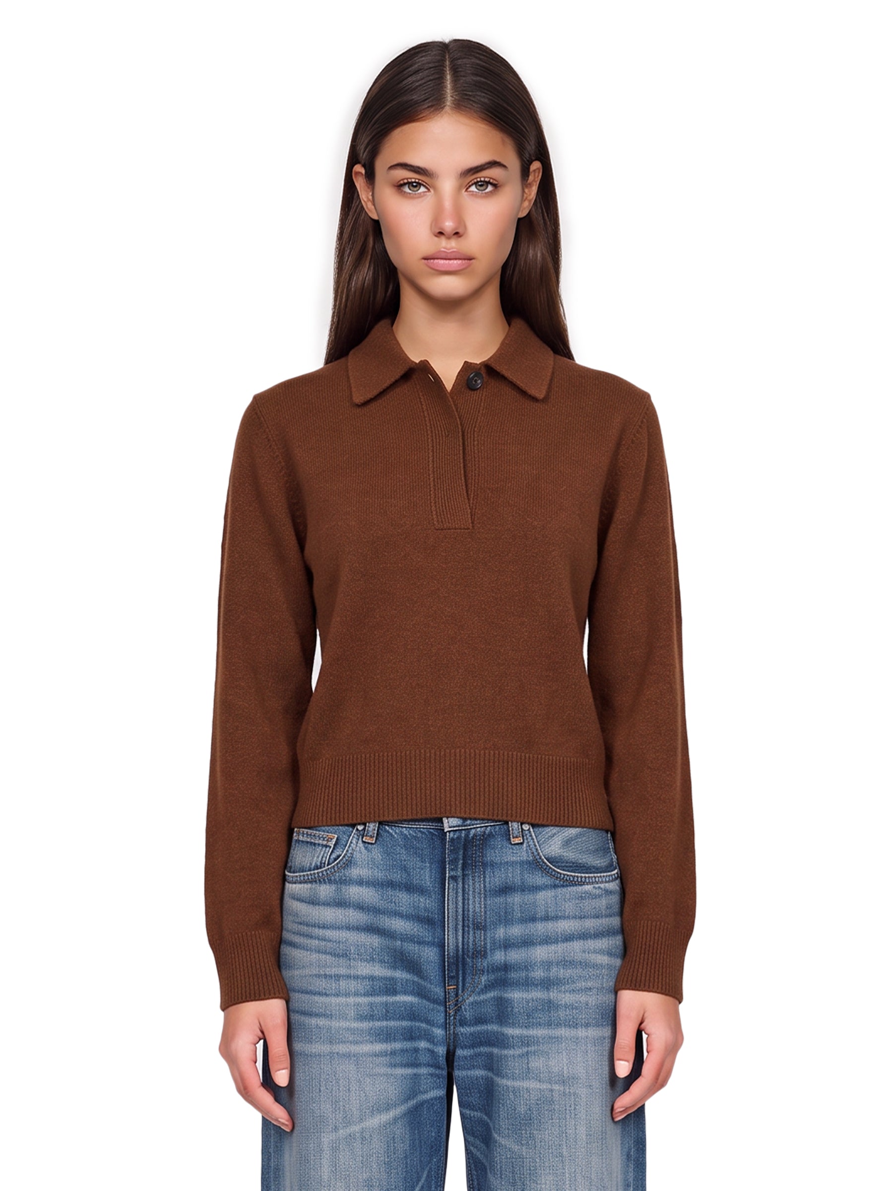 Polo manica lunga in marrone 