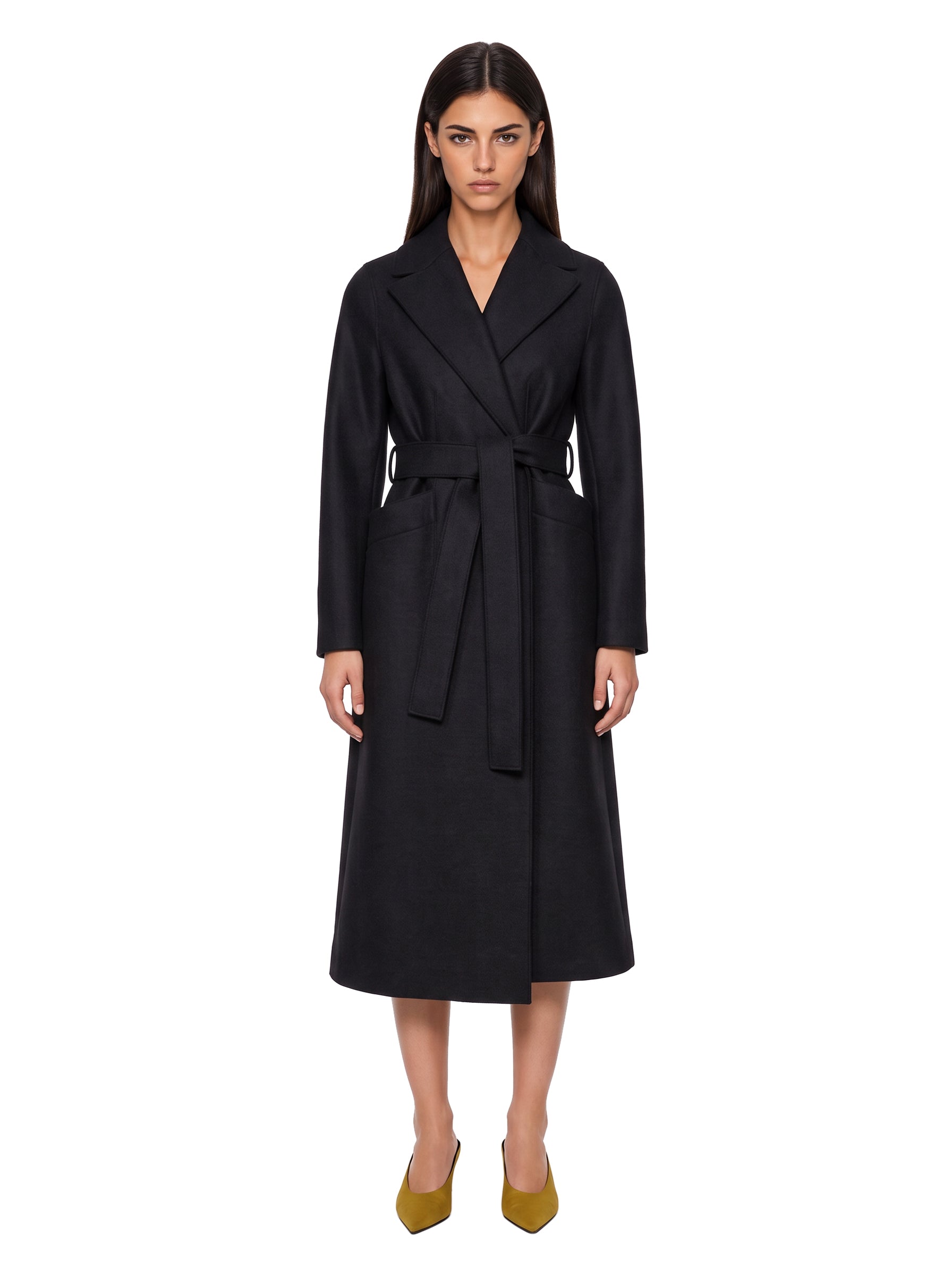 Cappotto lungo in lana pressata nero 
