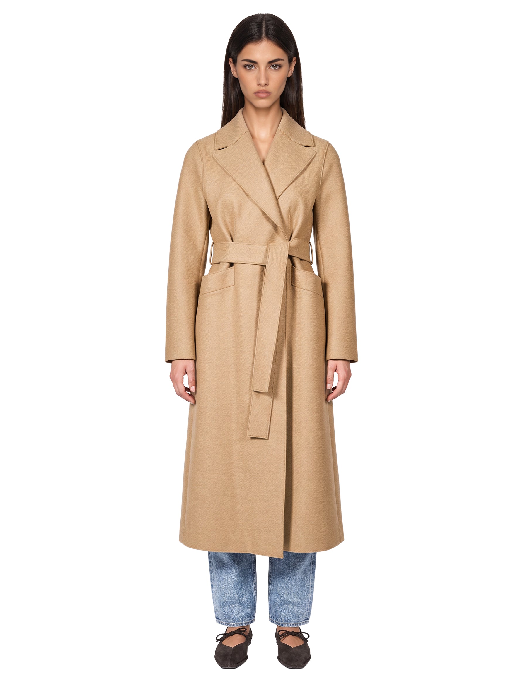Cappotto lungo in lana pressata beige 
