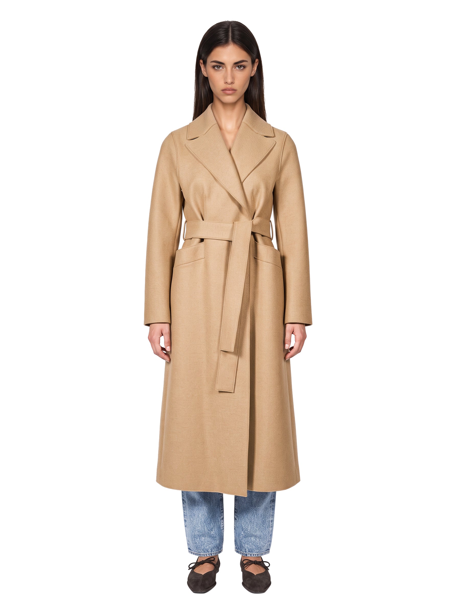 Cappotto lungo in lana pressata beige 