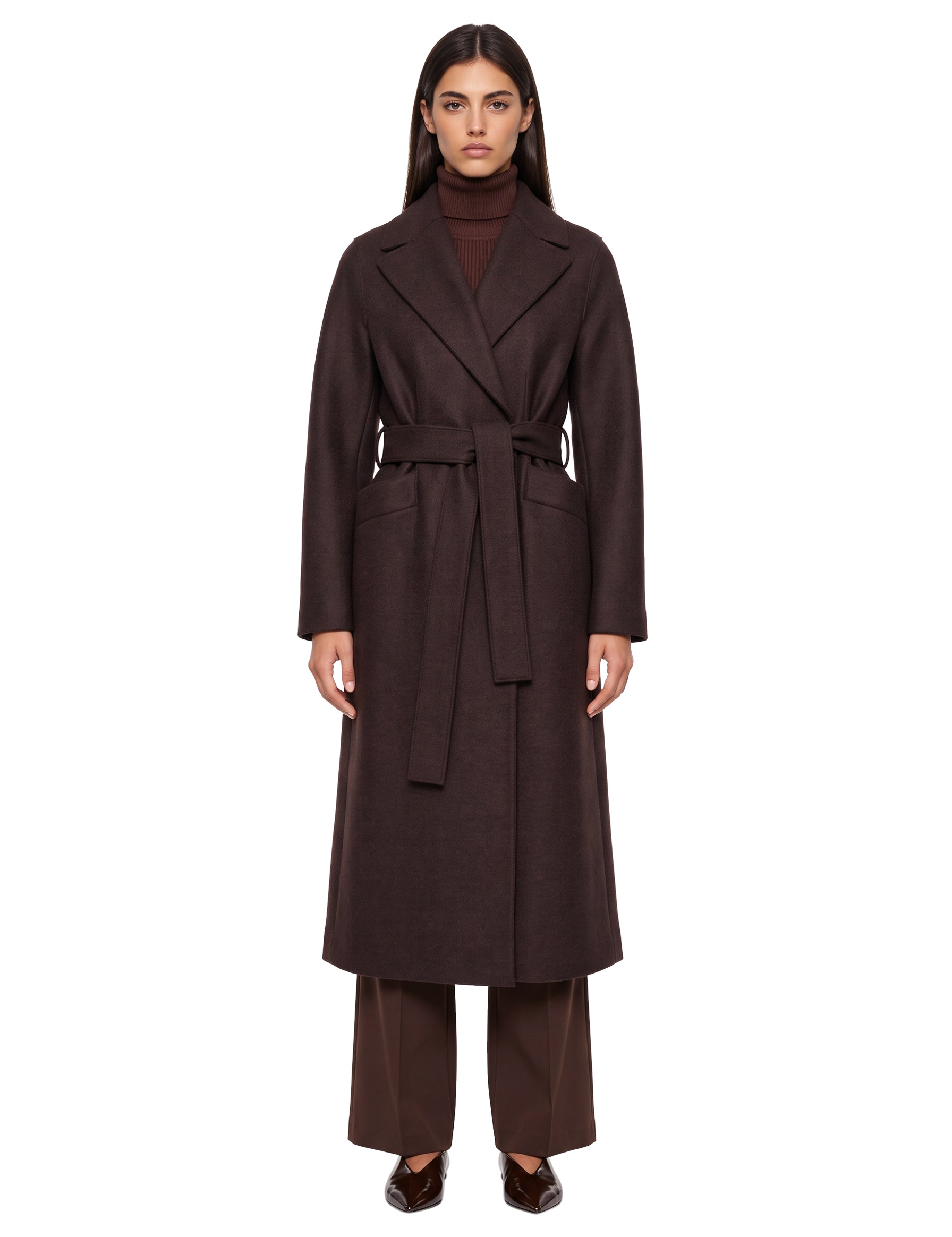 Cappotto lungo in lana pressata marrone 